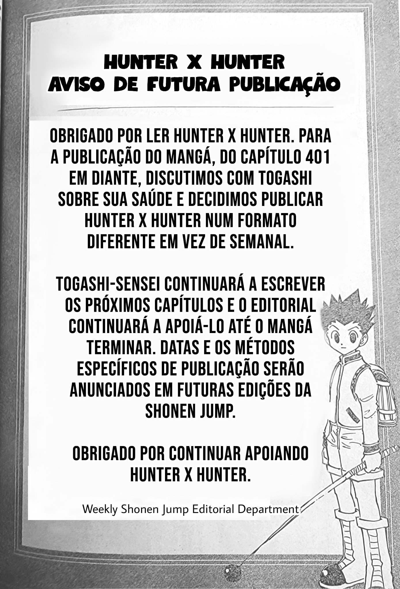 Hunter x Hunter volta a entrar em hiato e deixa de ser semanal