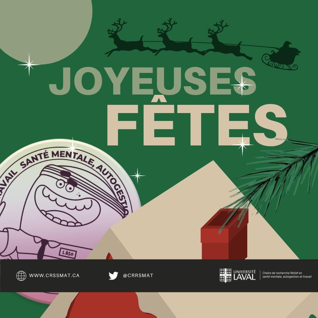 🎁 Au nom de toute l’équipe de la Chaire de recherche Relief en santé mentale, autogestion et travail, propulsée par Beneva – un très joyeux temps des fêtes et une belle année 2023. 🥳