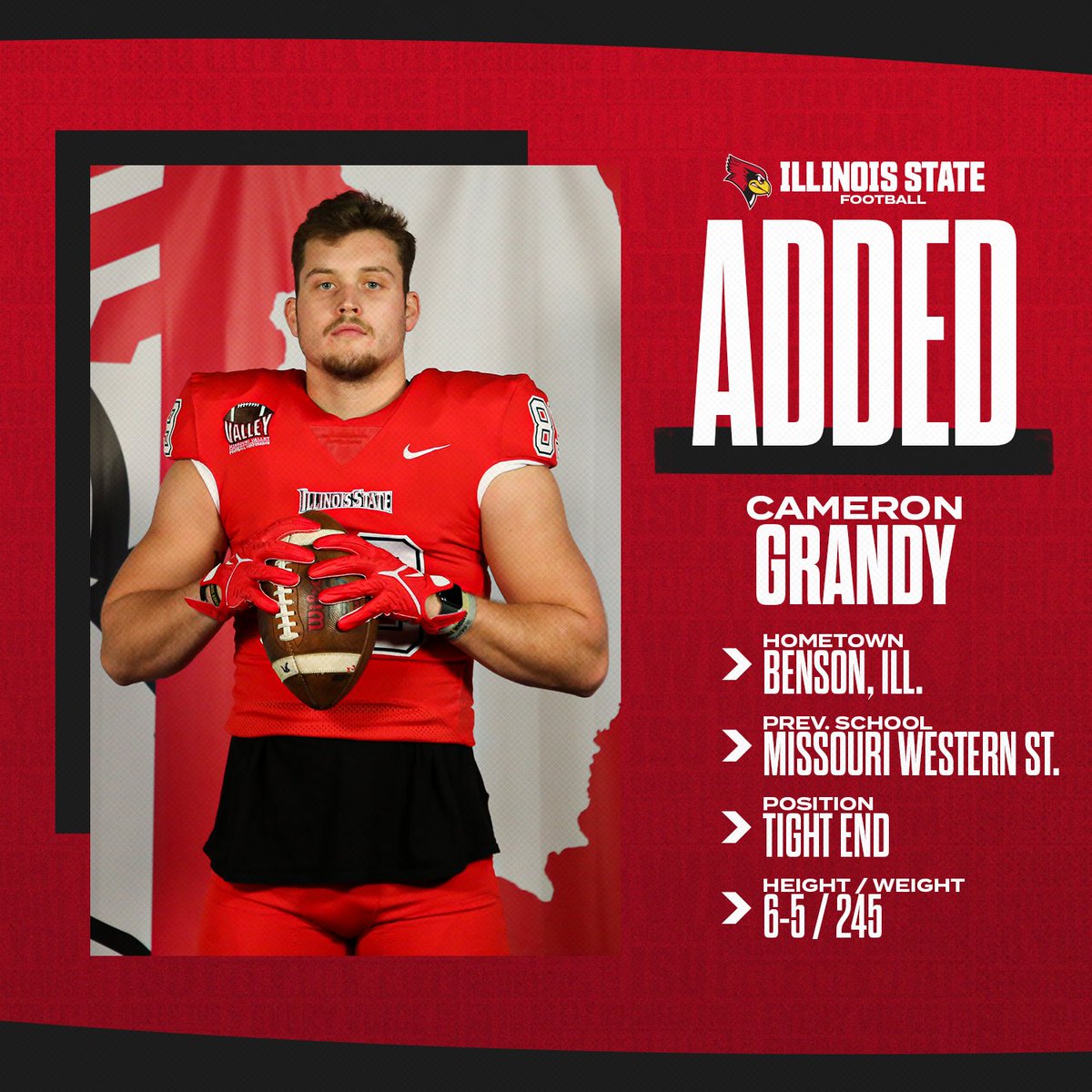 RedbirdFB's tweet photo. 𝙉𝙚𝙬 𝙖𝙙𝙙𝙞𝙩𝙞𝙤𝙣 🙌

Welcome to Redbird Football and Illinois State, Cameron Grandy (@CamGrandy89)!

#Ri23up x #NSD23 https://t.co/GUiseX7KUE