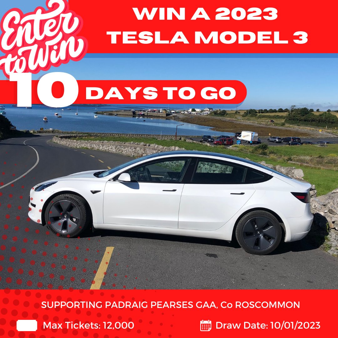 The countdown is on to New Year’s and it’s also on for our draw. In 10 days’ time you could win a brand new Tesla Model 3. Enter while you can 👉🏽 winatesla.ie