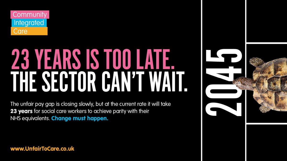 ComIntCare's tweet photo. ❌23 Years Until Fair Pay, Is Not Fair Play

Frontline care workers are currently paid 41% less than equivalent NHS roles. At the current rate of improvement, it will take 23 years for #socialcare to achieve parity🐢

Support our #UnfairToCare campaign at https://t.co/183Ue1FYte https://t.co/q5O2nLjUyE