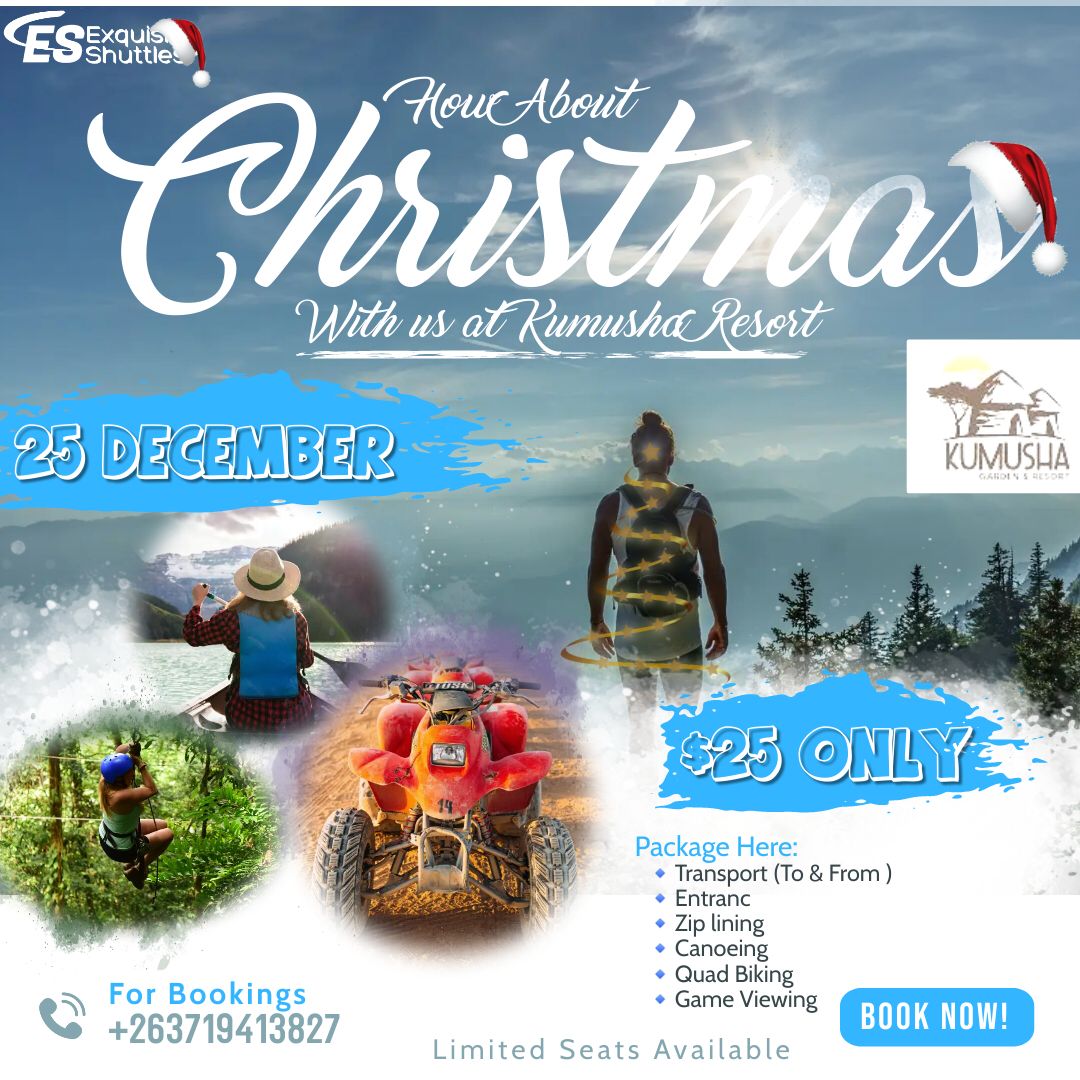 The best place to come chill with your family this Christmas.horse rides, Boat cruising, zipline,game viewing 
Come on its a holiday let's have fun!

For Payments Visit Us Cnr Nelson Mandela&amp; Chinhoyi Street "VILLE ELECTRONICS"

For more infor contact us +263 71 941 3827