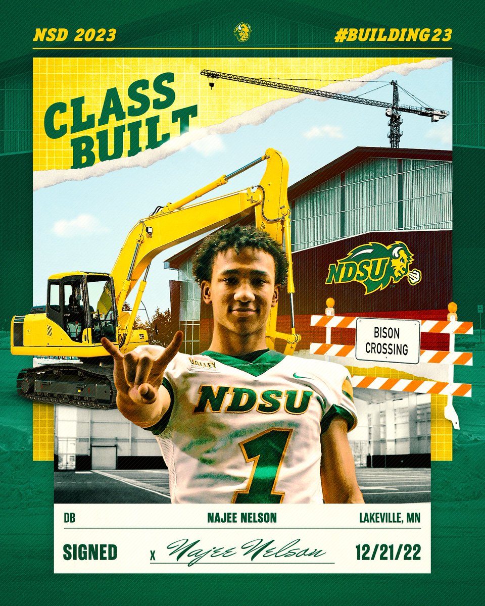 The Bison have signed Najee Nelson, a 5-11, 176 defensive back from Lakeville North High School.

#Building23 | #NSD23 🤘