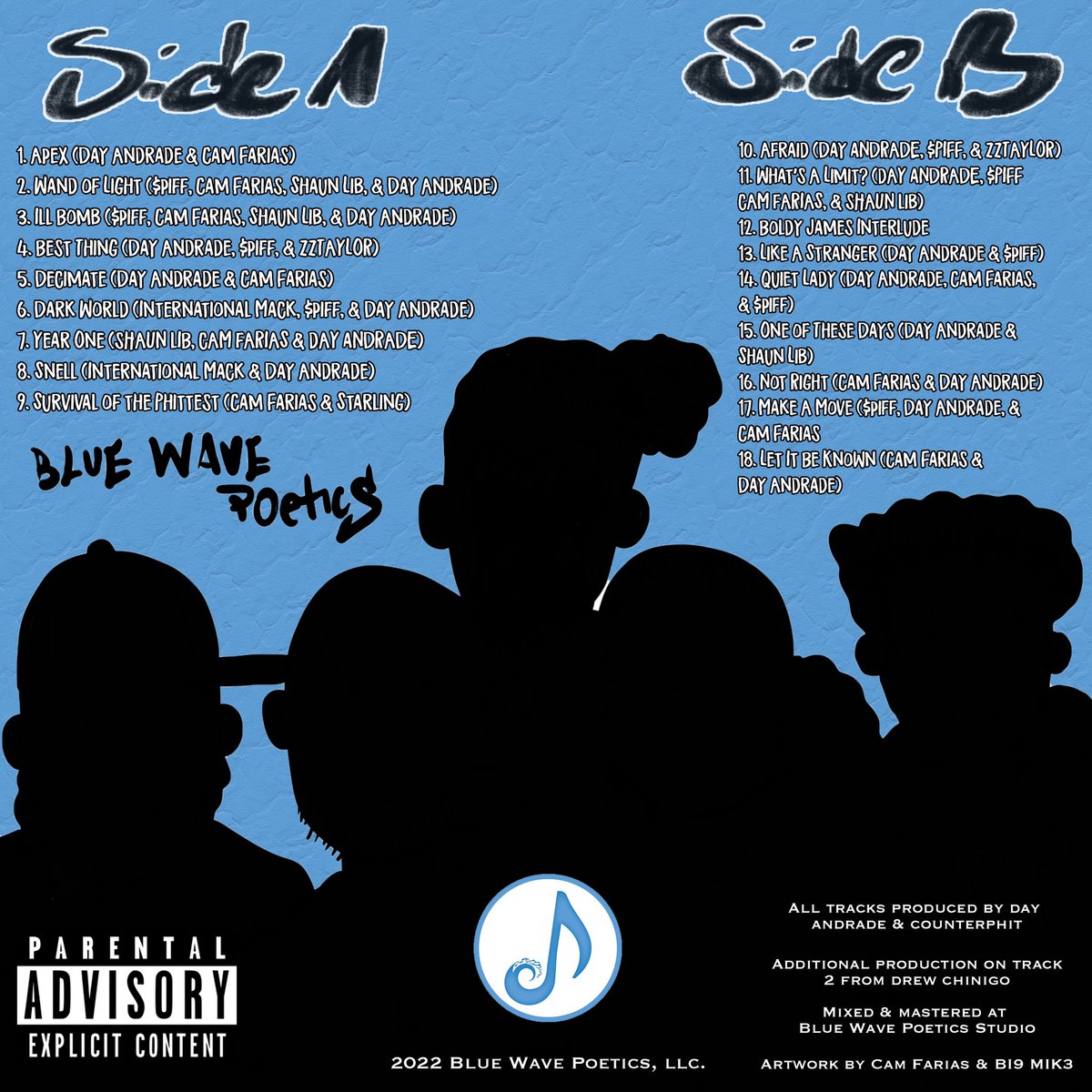 dalaunandrade's tweet photo. Official Tracklist &amp; Cover for the B.W.P double album ! Just want to thank everyone involved with the process of making this project. It’s been a long time coming and I hope y’all enjoy like we do. Stream this &amp; run it up for @BlueWavePoetics 

Spotify:
https://t.co/gi68nT4PbN https://t.co/9kzpcnKRzz