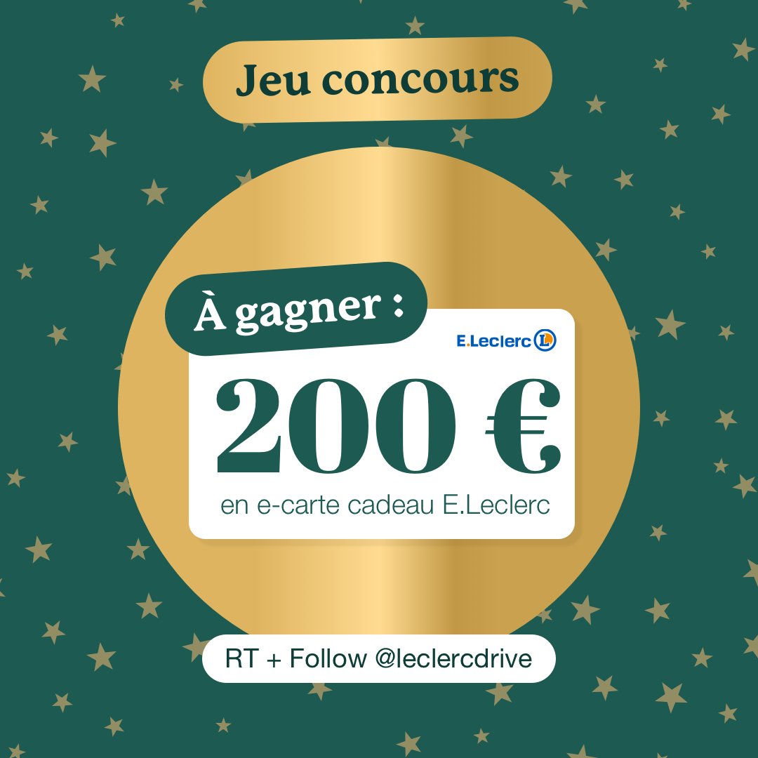 ✨ 𝐉𝐄𝐔 𝐂𝐎𝐍𝐂𝐎𝐔𝐑𝐒 ✨

Tentez de gagner une 𝐞-𝐜𝐚𝐫𝐭𝐞 𝐜𝐚𝐝𝐞𝐚𝐮 𝐄.𝐋𝐞𝐜𝐥𝐞𝐫𝐜 d'une valeur de 𝟐𝟎𝟎 € ! 🤩

𝗣𝗼𝘂𝗿 𝗽𝗮𝗿𝘁𝗶𝗰𝗶𝗽𝗲𝗿 : RT + Follow <a href="/leclercdrive/">leclercdrive</a> 

TAS : 3/01/2023

#Jeu #JEUCONCOURS #Concours #cartecadeau #Contest