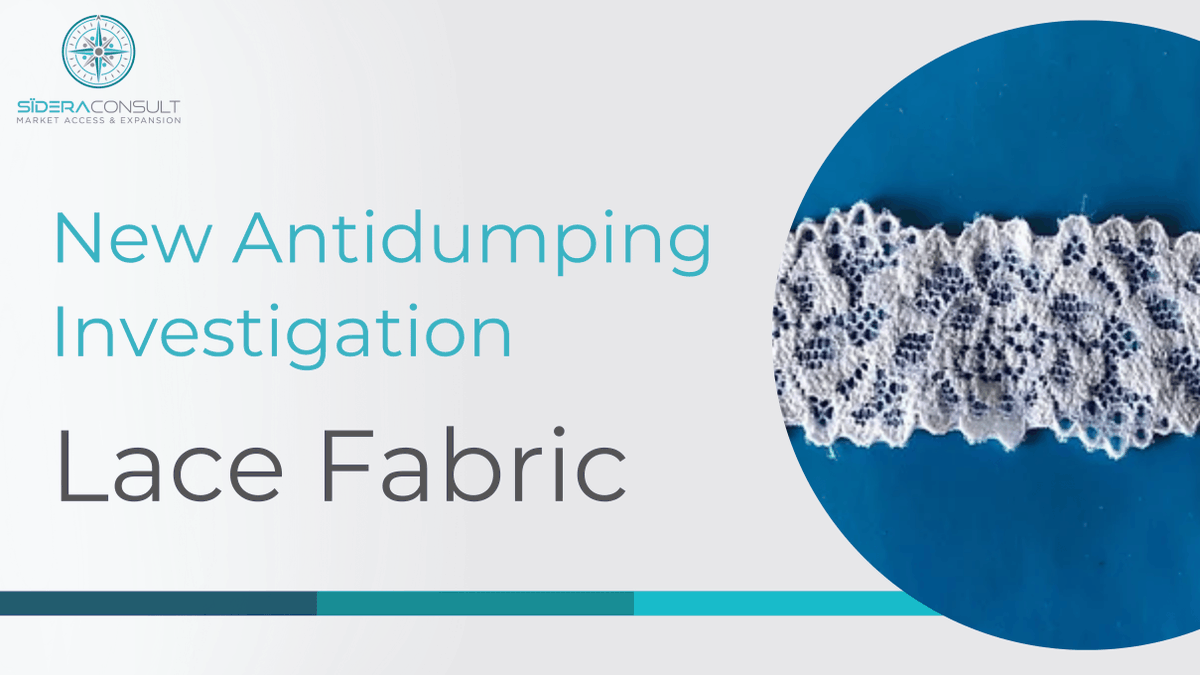 SideraConsult's tweet photo. New Antidumping Investigation on Lace Fabric. Contact us! - https://t.co/kr4z50XaSj https://t.co/M63EOMFnpx