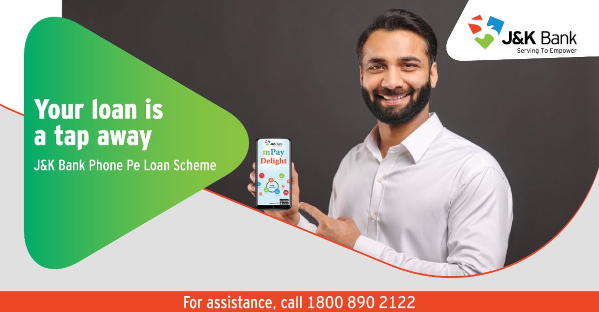 JandKBank's tweet photo. Loan application process for Government Employees is now quicker and simpler. Apply for Personal Consumption Loan or Cash Credit Facility easily through mPay Delight or call on 1800 890 2122

#JKBank https://t.co/2uLAzGKm08