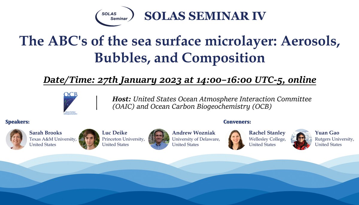 Register Now! SOLAS Seminar IV on “The ABC's of the sea surface microlayer: Aerosols, Bubbles, and Composition”. Online, 27th Jan 23, 14-16 UTC-5. More here: solas-int.org/events/solas-s…
