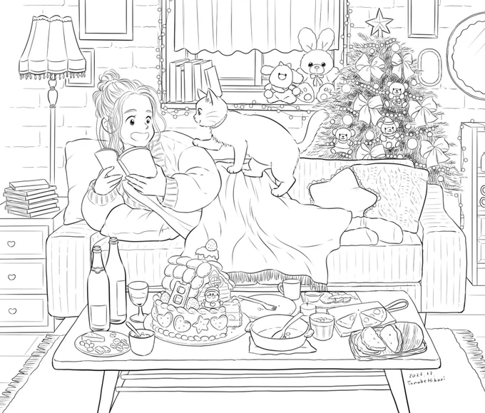 クリスマスっぽいイラストが描きたくて描いてます🎄✨
あとは色塗り☺楽しい～
#創作イラスト 