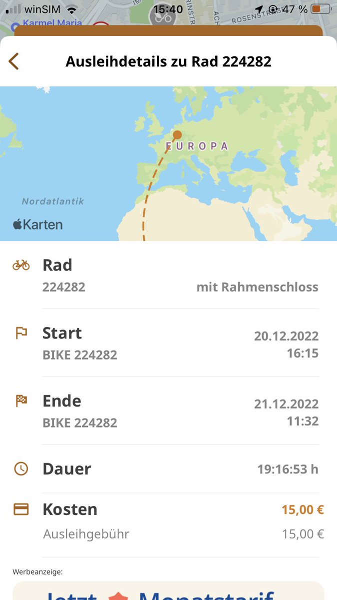 hab über nacht anscheinend eine neue klimaneutrale reisemöglichkeit ausgechekt: für 15 euro in unter 20 stunden auf den afrikanischen kontinent, da kannste nicht meckern. danke @nextbikebytier
