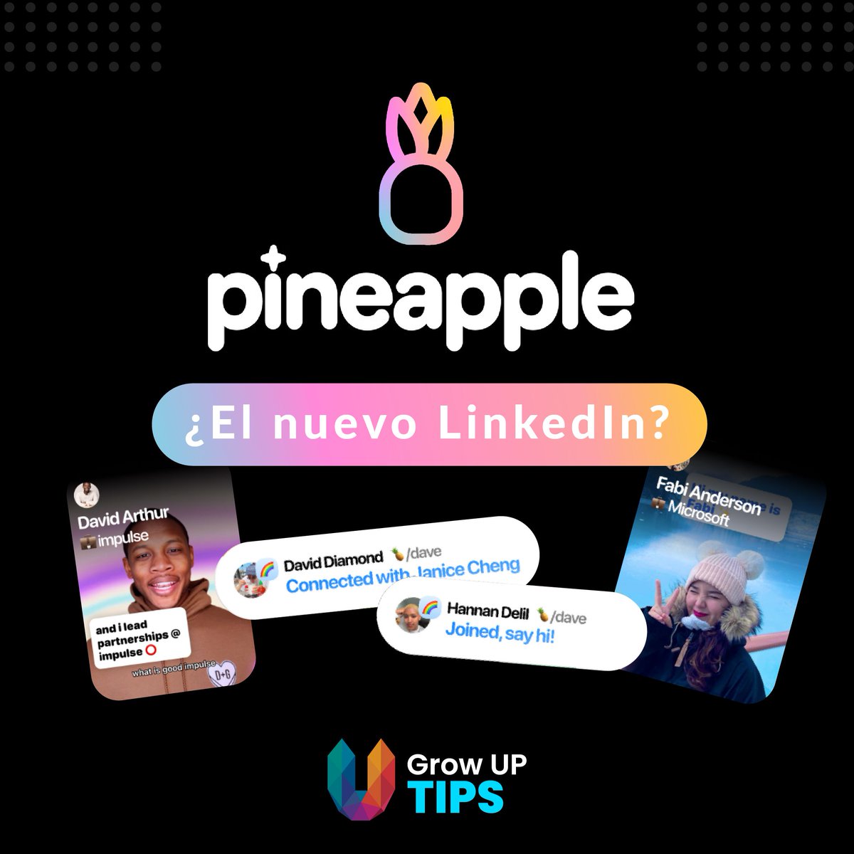 growuphr's tweet photo. Hoy, en #Growuptips, tenemos 🍍. No, no es que vino el verano o cambiamos de rubro. 🤣 Pineapple es la nueva red social para hacer networking. 👇 ¡Mirá! 👇

#GrowupHR # #linkedin #instagram #twitter #facebook #rrss #communitymanager #empleo #marketing #remoto #homeoffice https://t.co/lWaOAshduz
