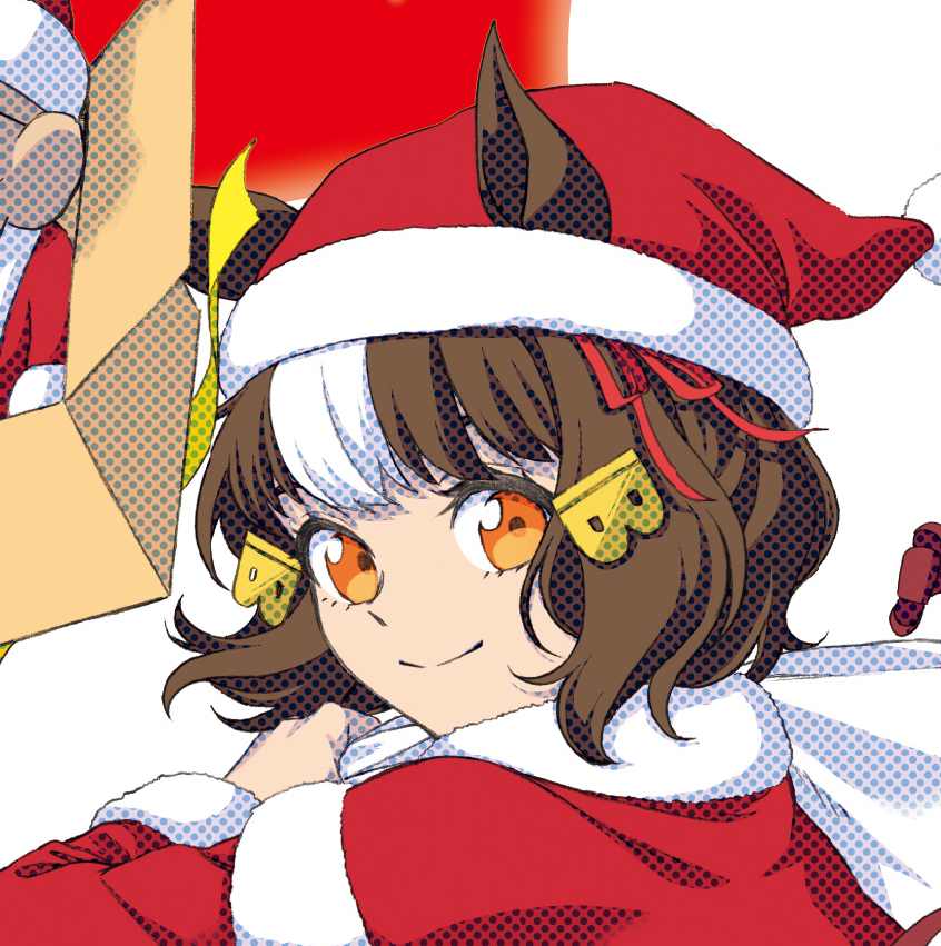 hat 1girl animal ears santa hat brown hair smile horse ears  illustration images