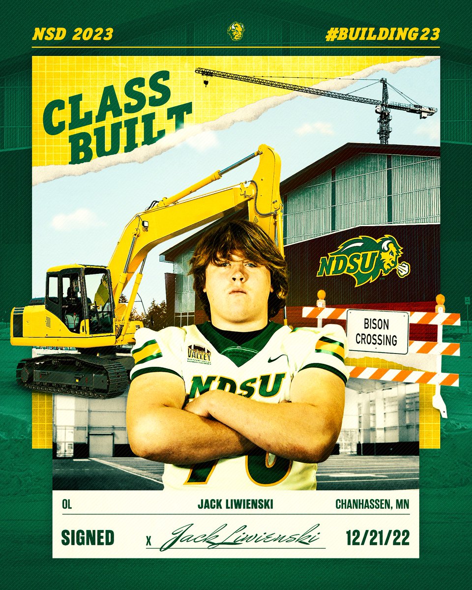 NDSUfootball's tweet photo. The Bison have signed Jack Liwienski, a 6-3, 290 offensive lineman from Minnetonka High School.
#Building23 | #NSD23 π€ https://t.co/Rt6b0qxRzA