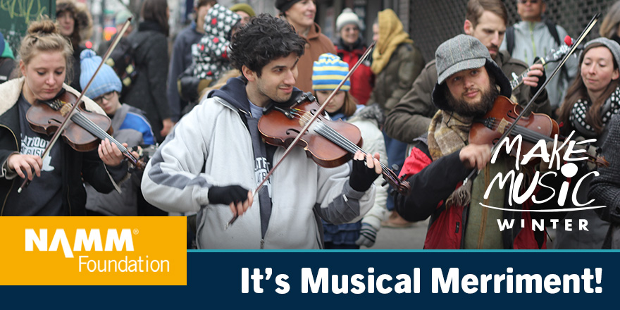NAMMFoundation's tweet photo. Today is #MakeMusicWinter! Find your way to play and make musical merriment in 30 cities across the country. All ages, all musical abilities, and all backgrounds are welcome! Join a celebration near you, visit https://t.co/aS1pgbWNjJ https://t.co/vTxhyJSyJL
