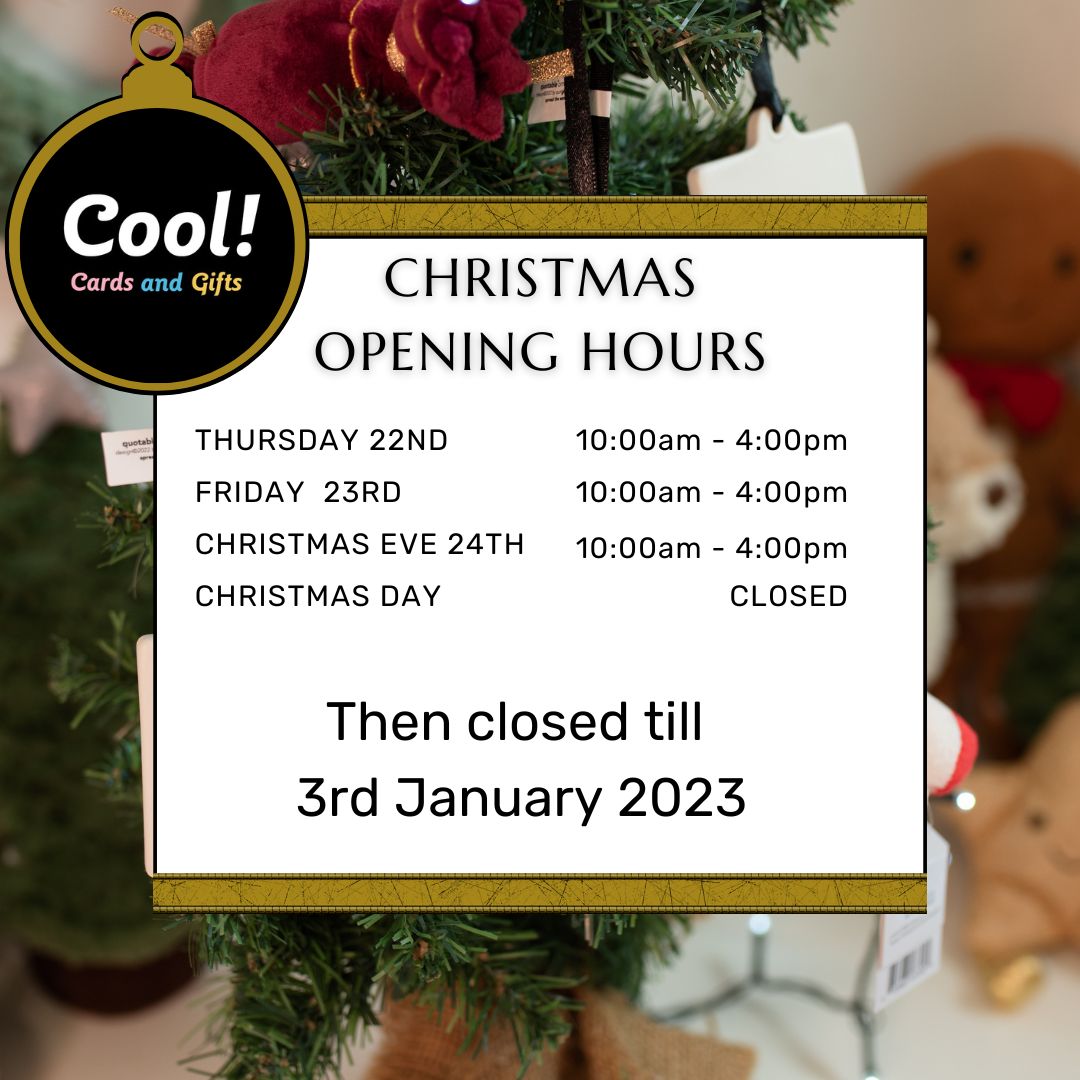 CoolInSkipton's tweet photo. Open 10 - 4pm up to Christmas Eve, then I'm closed for some lovely family time  till Tuesday 3rd January 2023 (you can still order online). Come in for all those #lastminutegifts, don't for get any birthday's too! #almostchristmas #lastminuteskipton #skiptongifts  #skipton https://t.co/Dy3MAt36Au
