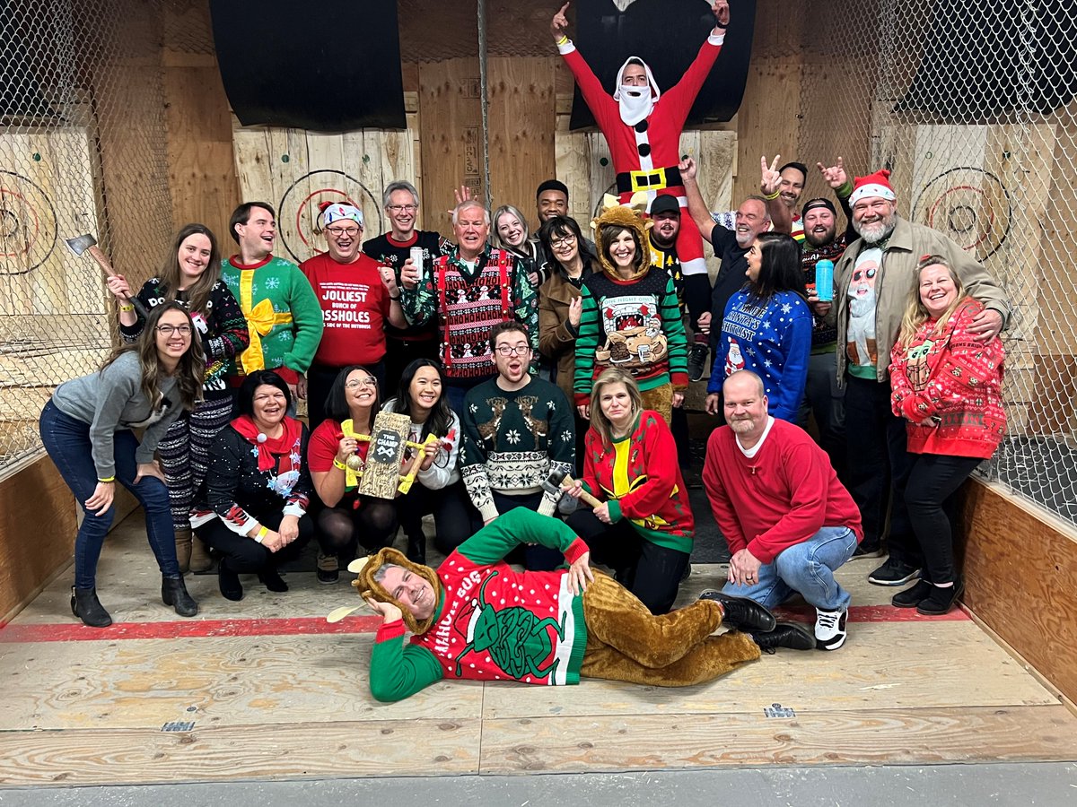 AtlDistributing's tweet image. Happy Holidays from the team at At The Lake Distributing Inc. Our office will be closed December 22nd, 2022 - January 2nd, 2023. We will back on Tuesday, January 3rd, 2023. 🎄 

A picture of the team at PTBO Axe Throwing Club for annual our Christmas Party!🎅