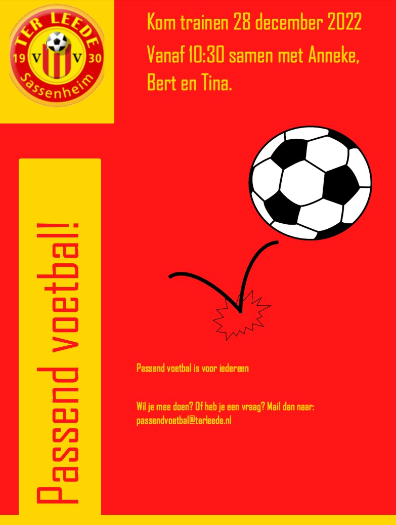 Passend voetbal clinic 28 dec. Hou je van voetbal maar heb je moeite terleede.nl/passend-voetba…
