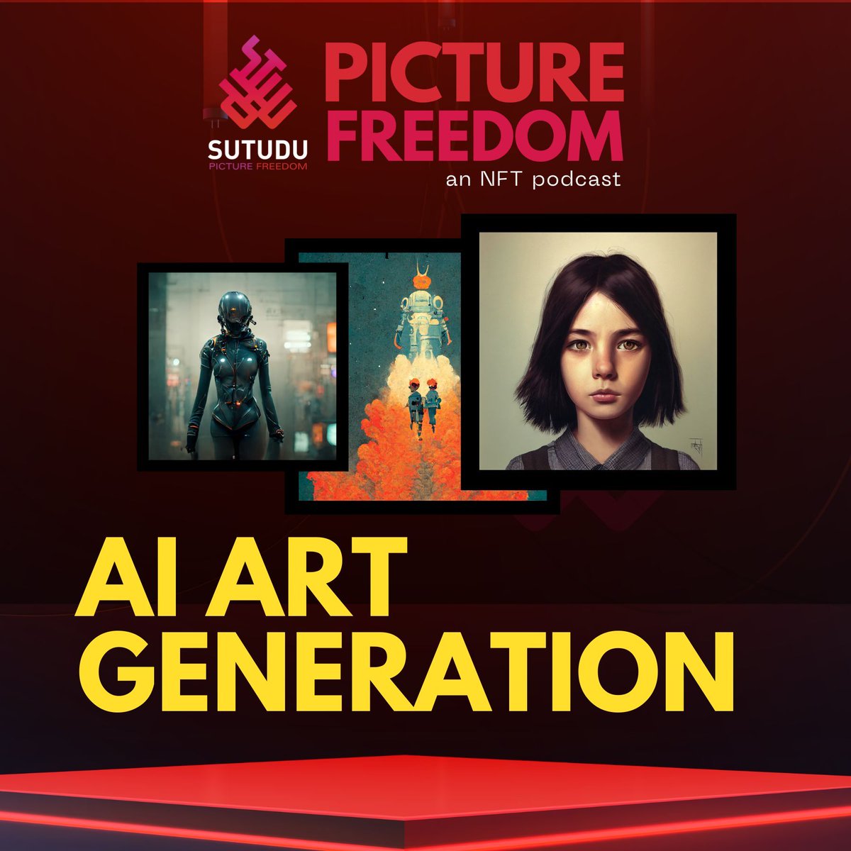Sutudu's tweet photo. Today, Joe &amp; Darren discuss Web3 &amp; A.I. art generators. They discuss the future of the artists working with or against the fast-changing world of technology and if A.I. art can qualify as “art”?

#nfts  #sutudu #picturefreedom #nftpodcast #aiart #ai #web3 #aiartgenerators https://t.co/rhMLI0192N