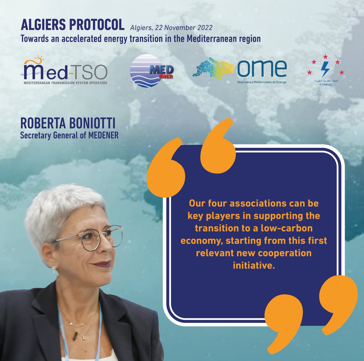 Transitioning to a low-carbon economy will require close coordination and #cooperation between all #energy sector stakeholders. With the Algiers Protocol, #COMELEC, @ContactMedener, #MedTSO and @OME_cooperation laid the foundations to ensure this could soon become a reality.
