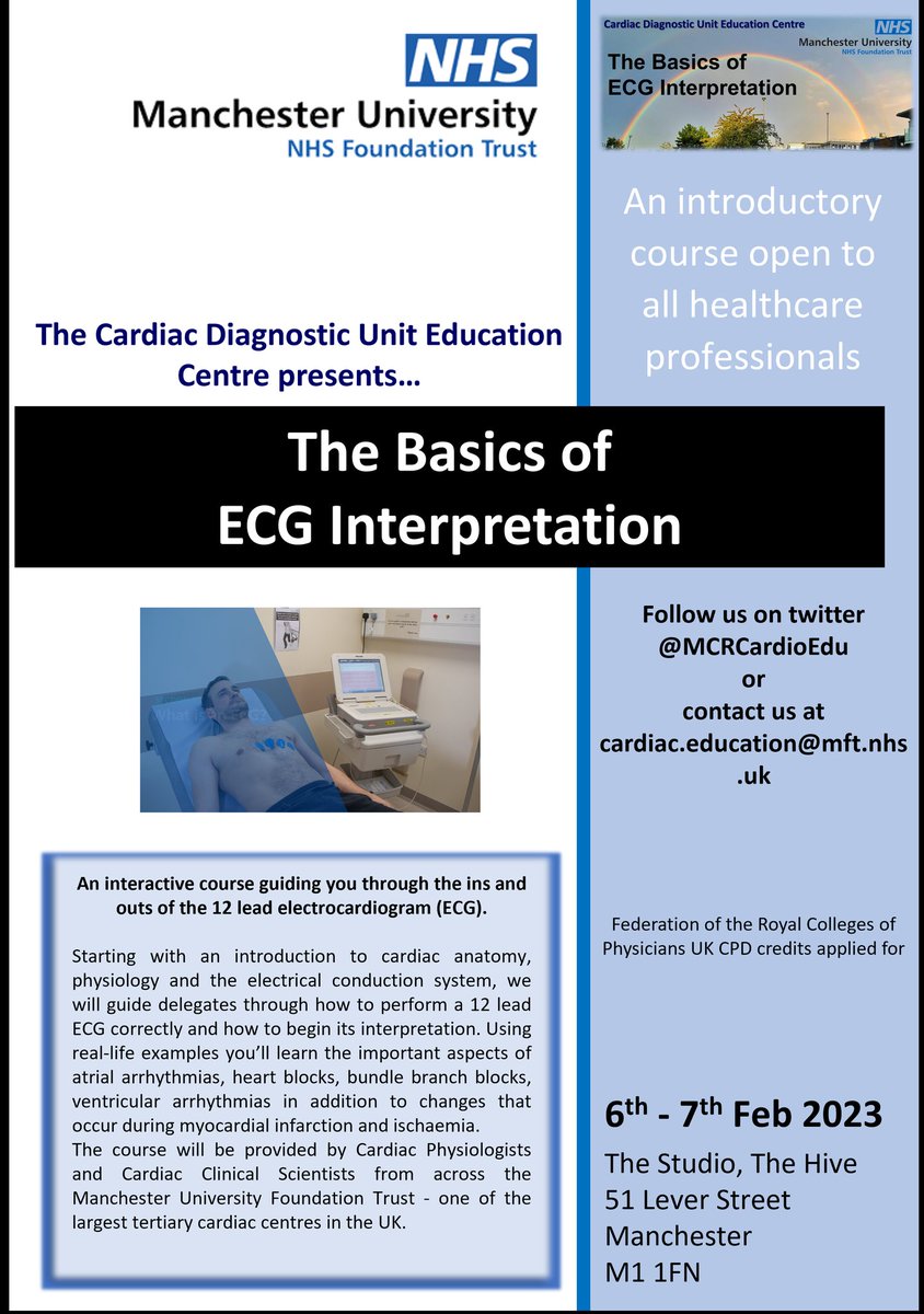Registration is now OPEN for our 2 day Basic ECG course. Book your place now to avoid disappointment. See link below for full details 
…nostics-education-centre.cademy.co.uk/basics-of-ecg-… #cardiology #cardiaceducation
