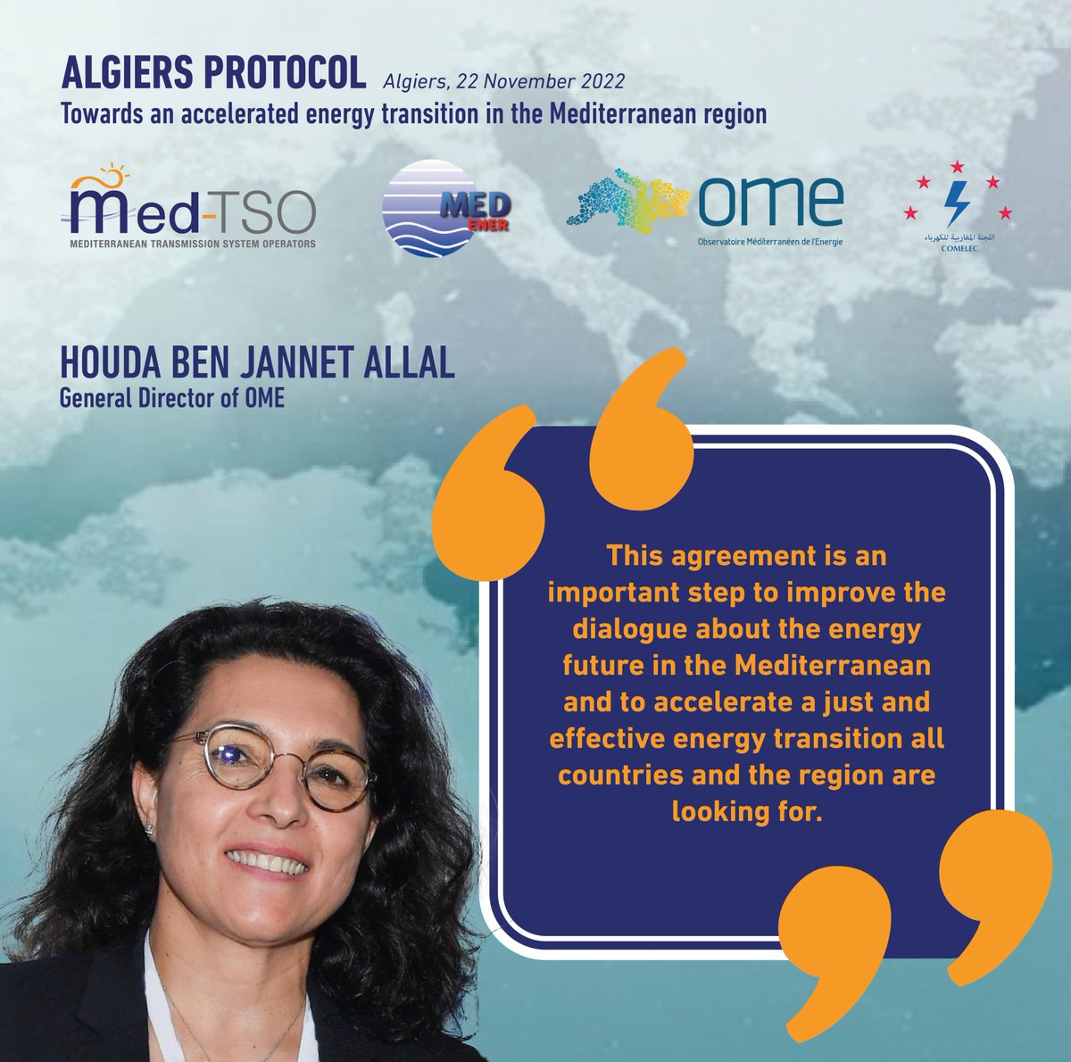 The Algiers Protocol signed by #COMELEC, @ContactMedener #MedTSO, and @OME_cooperation presents a comprehensive approach to sustainability in the #energy sector with a strong commitment to dialogue, #cooperation, enacting networks, and exchanging best practices.

#10YearsOfMedTSO