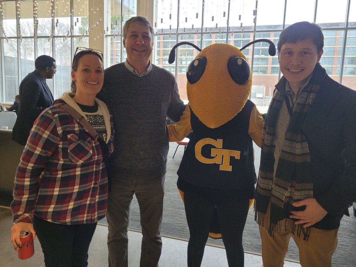 GaTechEnergy's tweet photo. The GT Energy community celebrated the winter holidays at a gathering hosted by @CabreraAngel and featuring our favorite mascot, Buzz. Energy faculty members Lew Lefton, Shannon Yee, and SEI DOp Christine Conwell enjoyed the afternoon cheer. https://t.co/oNYtelrZB5