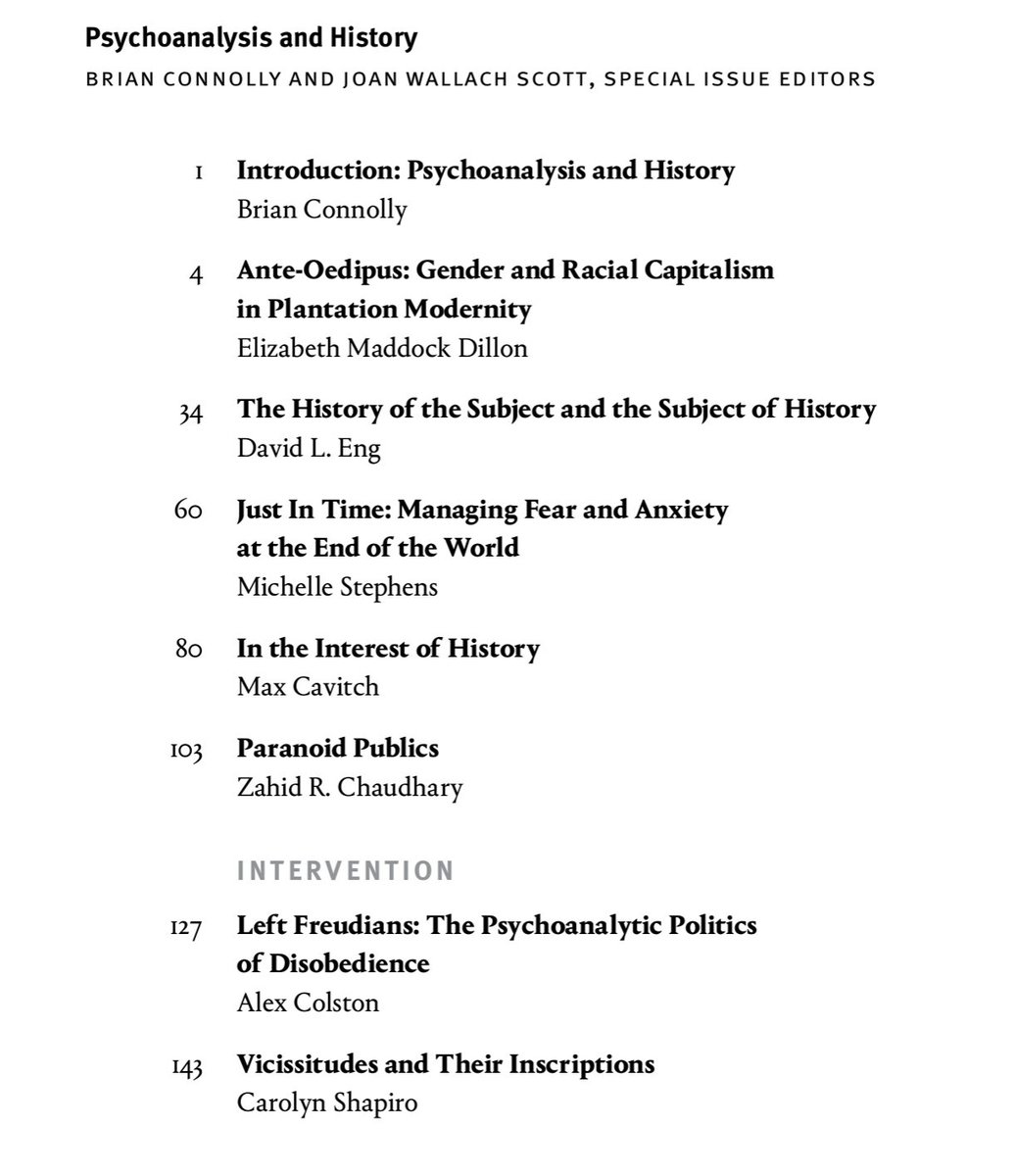 must-read for 2022: this incredible issue of History of the Present (@HistoryOfThePr1) on Psychoanalysis and History—just look at that ToC! 😍 @DukePress @BrianConnolly74 read.dukeupress.edu/history-of-the…