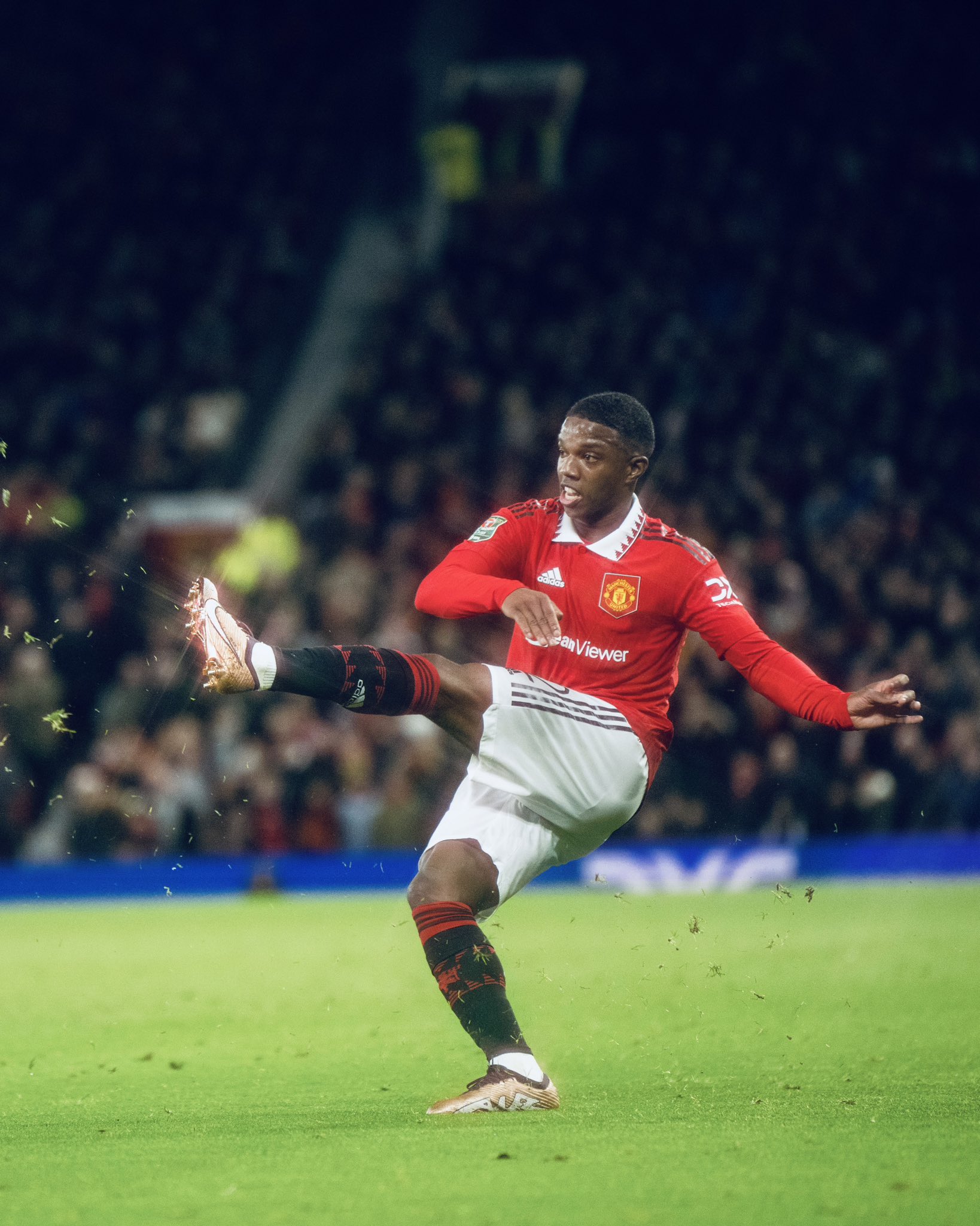 Tyrell Malacia in action for United v Burnley at Old Trafford.