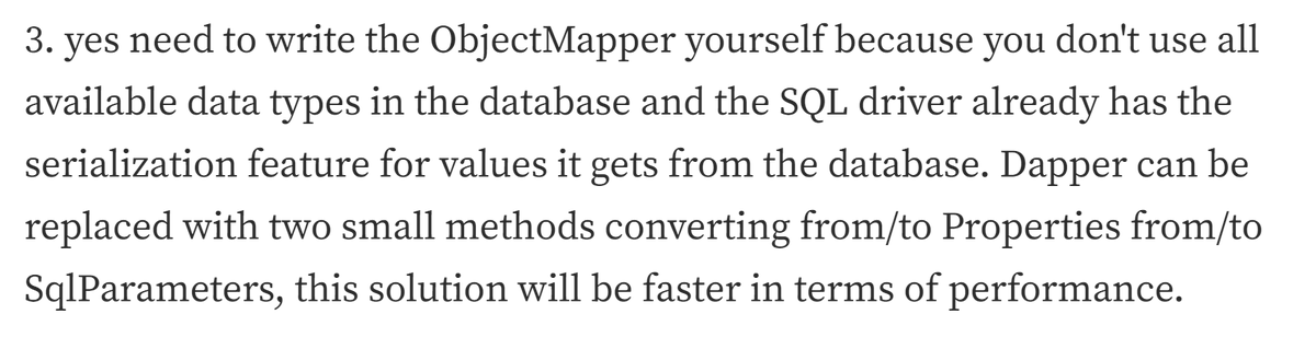 mike_pendon's tweet photo. Somebody from the .NET community made this comment about micro-ORM. I dare to those who have such beliefs (in general). If anyone in .NET community can replace #Dapper in just 2 small methods and compete from its existing performance, I will delete #RepoDB repository! https://t.co/n9I8F0Ri3Q