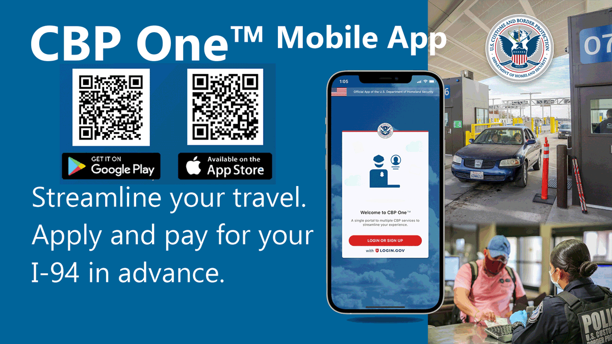 DFOElPaso's tweet photo. Avoid long lines at the U.S. land border.
Have a #WHTI passport, passport card, enhanced driver’s license/ID card, and use the #CBPOne app for paperless I-94s.
Learn more about expediting your entry process with the @CBP One app. Visit: https://t.co/ZcOcjQF5YL https://t.co/AVqoGxlYfM