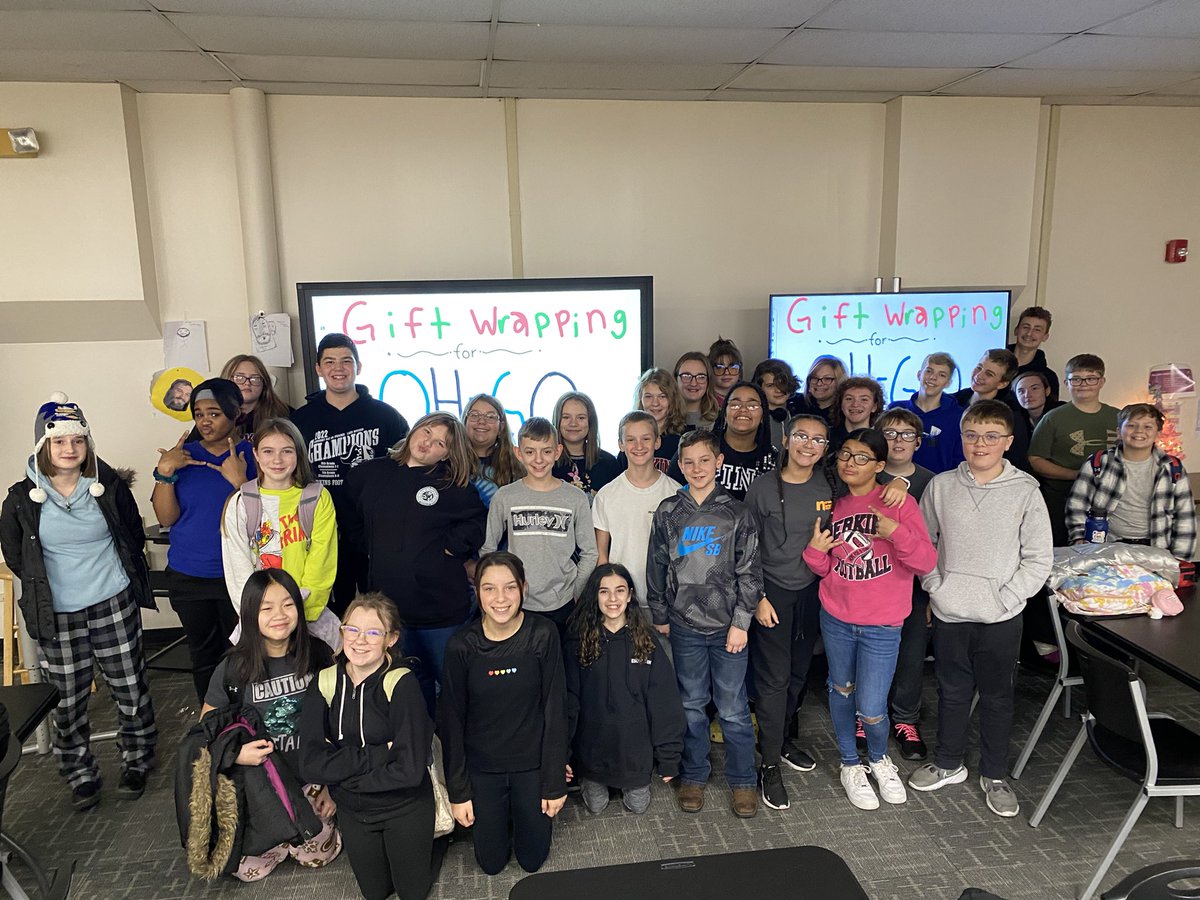 Jeffster_T's tweet photo. What a great way to end 2022! @BriarMiddle Student Council participated in OHgo’s #ProjectHappy We boxed and wrapped supplies, toys, and items for local families in need. Great work everyone! https://t.co/SrM6h5R5fH