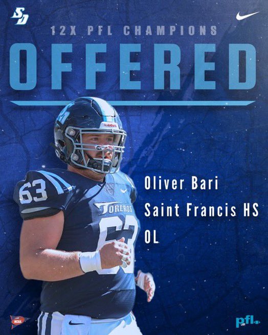 Oliver Bari (@oliverbari2) on Twitter photo Super excited and thankful to receive my second D1 offer from USD! Thank You @Coach_Govan and <a href="/AustenJacobs/">Coach Jacobs</a> for the opportunity! <a href="/USDFootball/">San Diego Football</a> <a href="/stfrancis_fb/">SFHS Lancer Football</a> <a href="/BrandonHuffman/">Brandon Huffman</a> <a href="/PGregorian/">Paul Gregorian</a> <a href="/KasselMedia/">Ethan Kassel</a> <a href="/DarrenSabedra/">Darren Sabedra</a> <a href="/VEE_Sports/">VEE Sports</a> <a href="/PrepRedzoneCA/">Prep Redzone California</a> <a href="/CalHiSports/">Cal-Hi Sports</a> <a href="/westcoastpreps_/">West Coast Preps</a> Super excited and thankful to receive my second D1 offer from USD! Thank You @Coach_Govan and <a href="/AustenJacobs/">Coach Jacobs</a> for the opportunity! <a href="/USDFootball/">San Diego Football</a> <a href="/stfrancis_fb/">SFHS Lancer Football</a> <a href="/BrandonHuffman/">Brandon Huffman</a> <a href="/PGregorian/">Paul Gregorian</a> <a href="/KasselMedia/">Ethan Kassel</a> <a href="/DarrenSabedra/">Darren Sabedra</a> <a href="/VEE_Sports/">VEE Sports</a> <a href="/PrepRedzoneCA/">Prep Redzone California</a> <a href="/CalHiSports/">Cal-Hi Sports</a> <a href="/westcoastpreps_/">West Coast Preps</a>