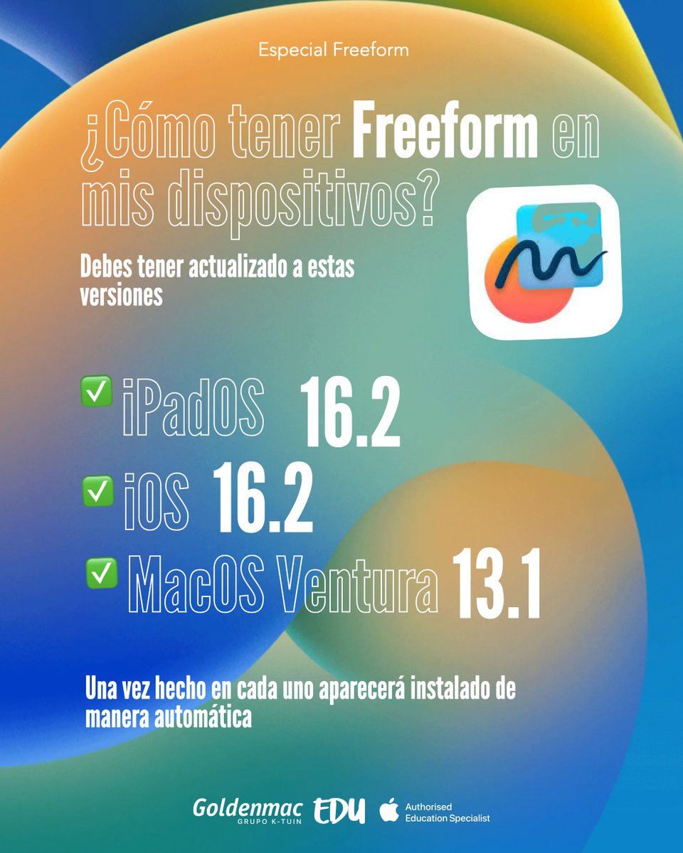 Son varios los mensajes que nos habéis mandado preguntando cómo descargar #freeform en vuestros iPads, iPhones o Macs. Os dejamos esta ℹ️ 

Simplemente actualiza a la última versión en cada uno de ellos. 
✅  iPadOS y iOS 16.2
✅  MacOS Ventura 13.1

Prepárate. #sevienencositas