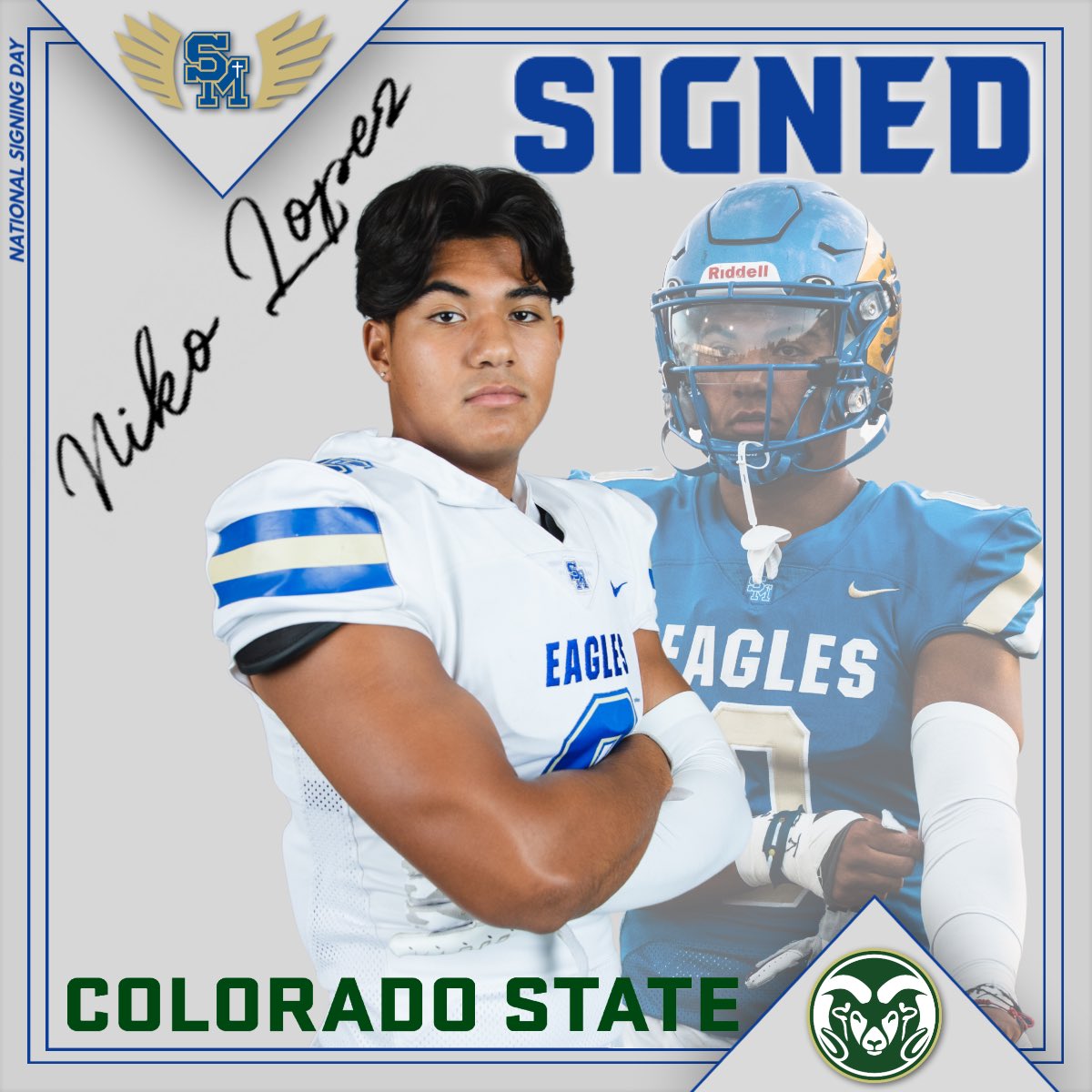 Congratulations <a href="/Nikolopez0/">Niko Lopez</a> on signing with <a href="/CSUFootball/">Colorado State Football</a> 🦅➡️🐏

#GoEagles🦅 #WeAreSM
