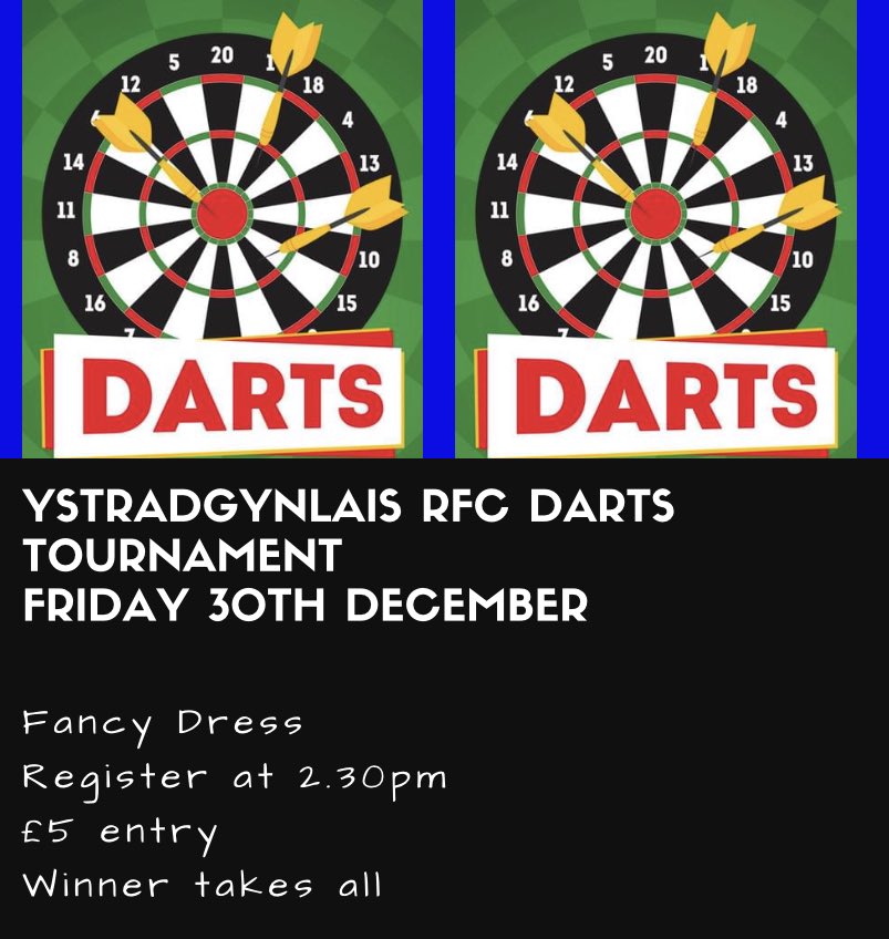 ystradbluesrfc's tweet photo. 🎯 Let’s play Darts 🎯￼

🎯Our Ystradgynlais RFC Darts Tournament. 🎯

🎯Winner takes all 🎯 https://t.co/gGTZtwGYQ6