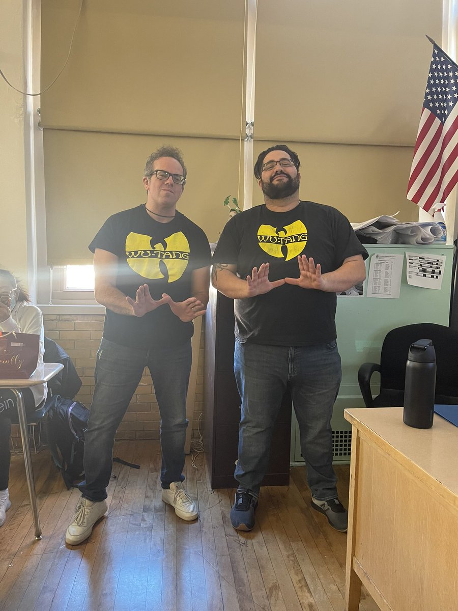 Today was ‘Twin Day’ at <a href="/SITech_HS/">Staten Island Tech</a>, so you know Mr. Morra and I had to represent and come through with the WU. #wutang #shaolin #statenisland #siths