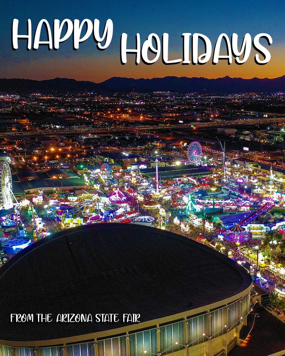 azstatefair's tweet photo. 🎁Happy Holidays from us at the #azstatefair. Here's an Arizona State Fair holiday fun fact: the Arizona Territorial Fair opened during the holidays back in 1905.  We hope your holidays are full of all the sweet treats.🧁☃️ https://t.co/1HR2T3NOJ3