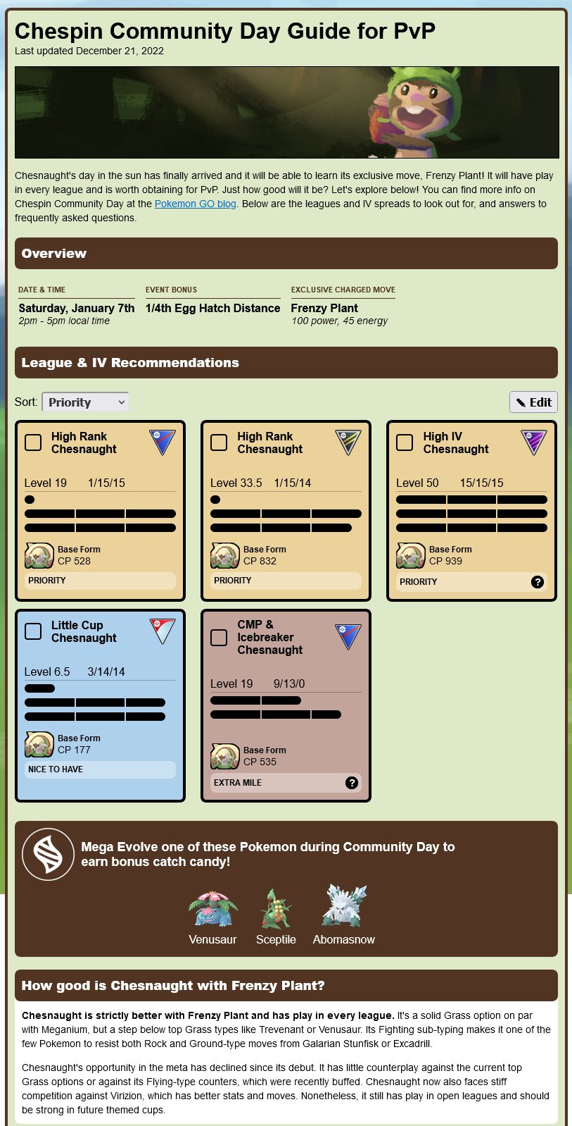 Pvpoke Com I Ll Be Busy The Next Few Weeks So I Ve Whipped Up A Quick Chesnaught Cd Article This Is One To Pick Up For Every League Not Too Much Iv