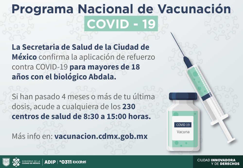 locatel_mx's tweet photo. ¡Regresa la Vacunación para mayores de 18 años!💉🩺

Si requieres la aplicación de tu dosis de refuerzo contra el #Covid19, puedes acudir a tu Centro de Salud🏥 más cercano:  https://t.co/0JHVgZvfEf

#AnteLaDudaLocatel https://t.co/gMX9VTX5UV