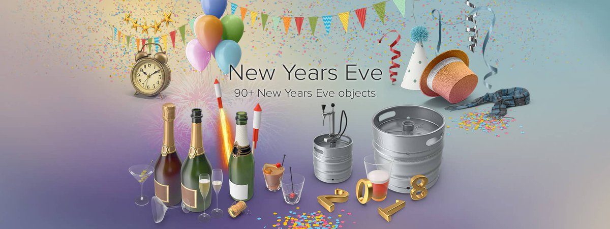 Countdown to the New Year with this collection of 90+ New Years Eve themed 3D objects! From party decorations to beverages and cocktails, spin them all to find the perfect angle. pixelsquid.com/collections/nye #newyearsdesign #newyearsphotography