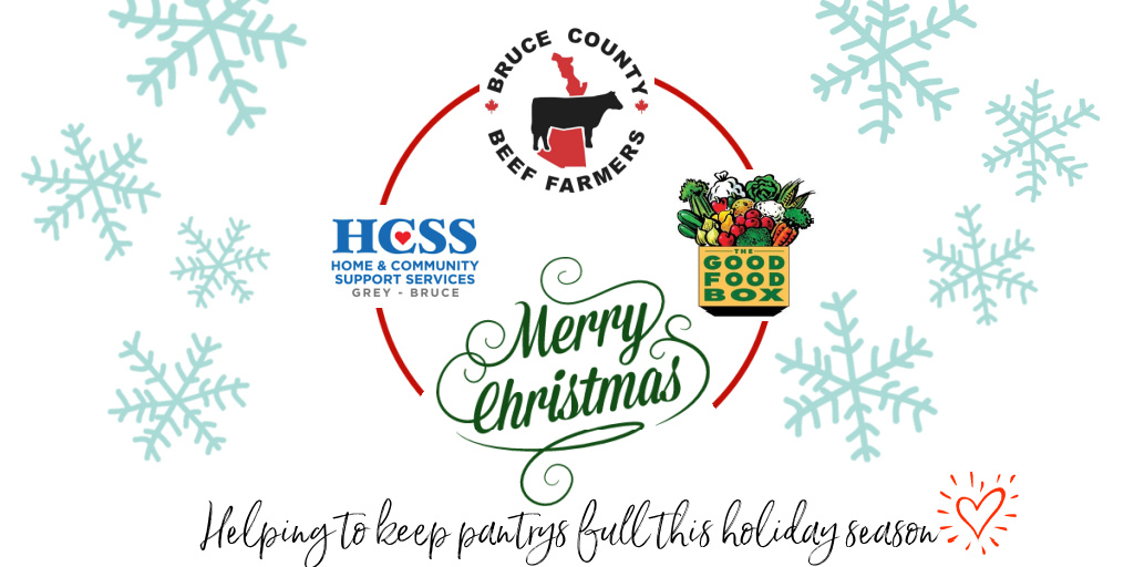 Helping feed our neighbours this holiday season.
We've made a donation to support meals on wheels and frozen meals, and to give Good Food Boxes to families in the Bruce.
May your hearts and bellies be full this holiday season. 
Cheers! from the Bruce County Beef Farmers 🐂