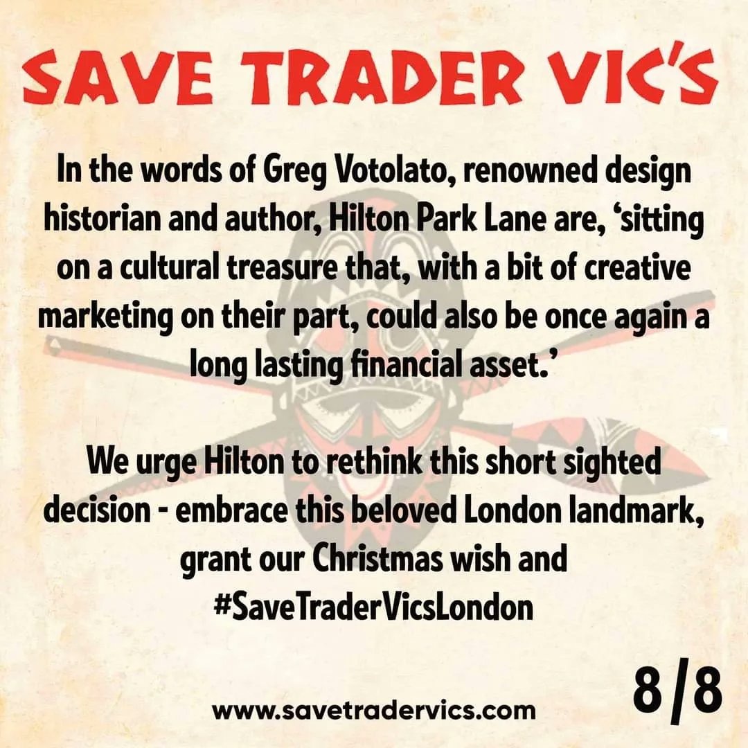 Lil_Miss_Mary_'s tweet photo. #SaveTraderVicsLondon
#HiltonHotels #Hiltonhhonors #HiltonParkLane #SaveBritainsHeritage #LondonIcon #CulturalInstitution #Tiki #TraderVics #SaveTraderVics https://t.co/Lqv62VoQdz