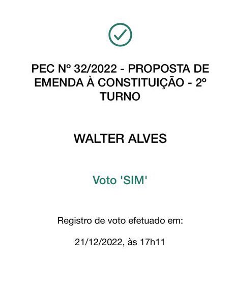walteralvesrn's tweet photo. Com meu voto SIM, a Câmara dos Deputados aprovou, em 2° turno, a PEC da Transição (PEC 32/22) que garante recursos para despesas como o Bolsa Família, o Auxílio Gás, a Farmácia Popular e outros.

#MandatoWalterAlves #TrabalhoPeloRN #PECdaTransição #PEC32 #VoteiSim https://t.co/zrDli9oWci