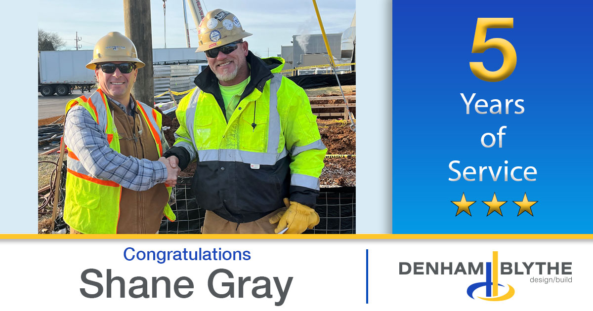 DenhamBlythe's tweet photo. Congratulations to Shane Gray, Carpenter, for 5 Years of Service with Denham-Blythe! Shane’s great work ethic and attention to detail have been valuable assets, and we are glad he is part of the DB team! Thank you, Shane, for all that you do! #WeAreDesignBuild #WorkCulture https://t.co/jWAe24tOh2