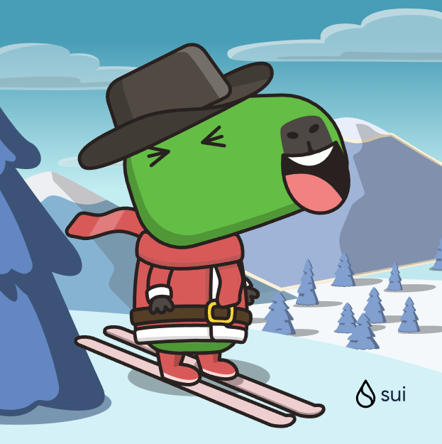 captd0pe3's tweet photo. Sui Holiday Capy! ❄️ 

This little Capy is all grown up and dressed up for New Year's Eve in his Santa suit, but he's wearing his favorite hat and going to jump on a Sui-nami with us! 🌊

I think you guys like these capys as well. Wanna see yours! 

#CapyHolidays https://t.co/R8X45kAWRm