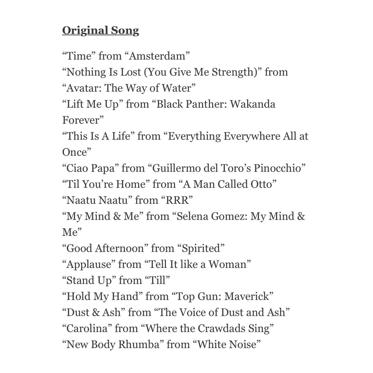 Pop Crave on Twitter "The Oscars shortlist for Best Original Song has