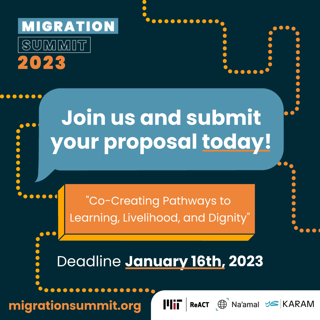 Migration Summit (@msummit2024) on Twitter photo We are so thankful for everyone who submitted its proposal to be part of Migration Summit 2023!
👉 If you are planning to join as well, the deadline to apply is January 16, 2023.
Read the details and apply here: bit.ly/submissionsms23
<a href="/mit_react/">MIT Emerging Talent (formerly MIT ReACT)</a> <a href="/_Naamal/">Na'amal</a> <a href="/karamfoundation/">Karam Foundation</a> We are so thankful for everyone who submitted its proposal to be part of Migration Summit 2023!
👉 If you are planning to join as well, the deadline to apply is January 16, 2023.
Read the details and apply here: bit.ly/submissionsms23
<a href="/mit_react/">MIT Emerging Talent (formerly MIT ReACT)</a> <a href="/_Naamal/">Na'amal</a> <a href="/karamfoundation/">Karam Foundation</a>