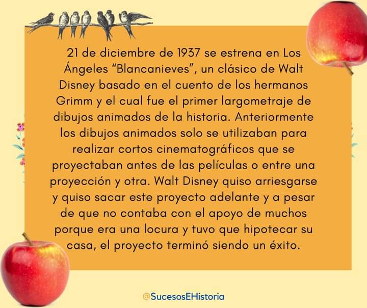 ESucesos's tweet photo. Un día como hoy, Blancanieves 

#21DeDiciembre #SabiasQue #Blancanieves #Efemerides #History #UnDiaComoHoy #Recuerdos https://t.co/dhCcHgbu3O