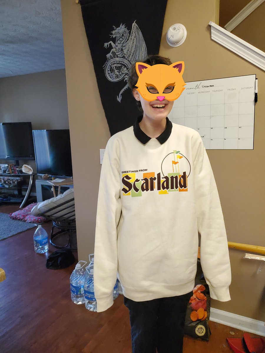 SeaShelle515's tweet photo. @GTWScar Scarland sweater has arrived, and it may be a bit big for him but the kid loves it! 😂🖤
Thank you so much for what you do, we love your YT channel. https://t.co/CzveXODFGg
