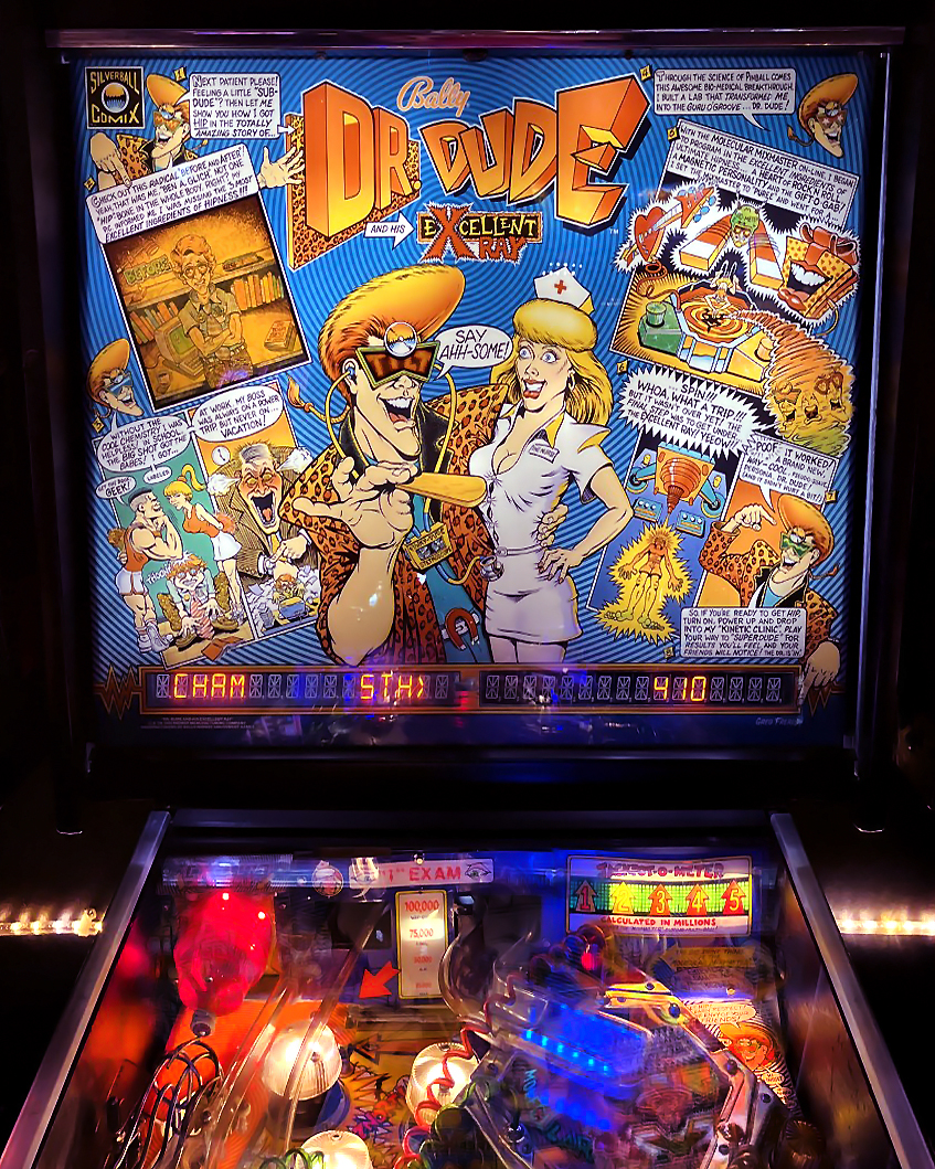 barcadedetroit's tweet photo. "Say ahh-some!" Dr. Dude is now in Detroit!! Activate the Excellent Ray (and multi-ball) by collecting the Heart of Rock 'n' Roll, a Magnetic Personality, and the Gift of Gab. #Barcade #Arcade #ArcadeBar #Pinball #BarcadePinball #DrDude #Detroit #DetroitMI #Dude https://t.co/W92gcnkzXQ